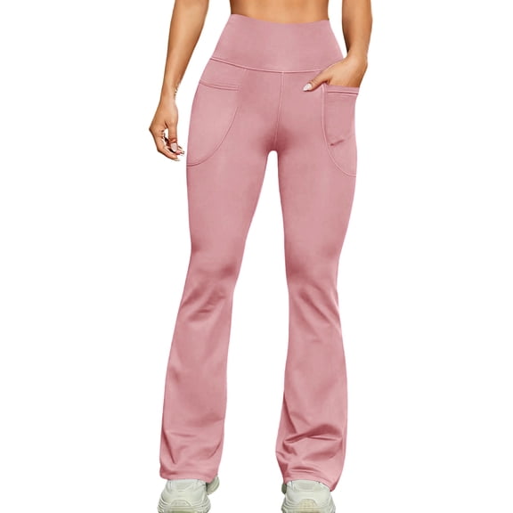 Women's Yoga Flared Pants Elastic High Waist Solid Color Trousers Stretch Casual Fitness Gym Outfits (S, Pink)