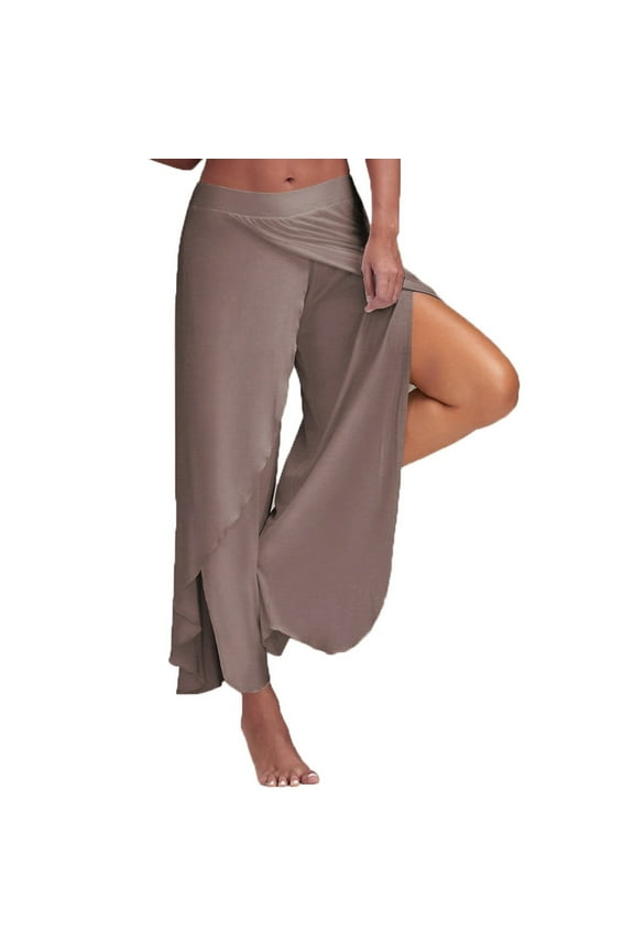 Women's Yoga Harem Pants Side Slit Joggers Active Workout Sweatpants Beach Cover-up Boho Wrap Flowy Pant Trouser (X-Large, Khaki)