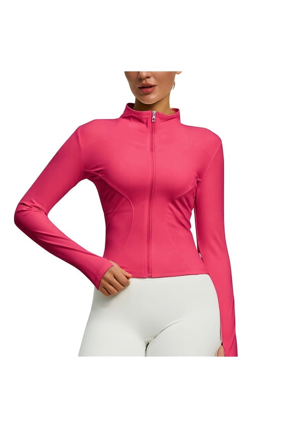 Women's Yoga Jacket Lightweight Zip Up Slim Fit Workout Coat Stretch Casual Stand Collar Outdoor Athletic Running Warm Outerwear