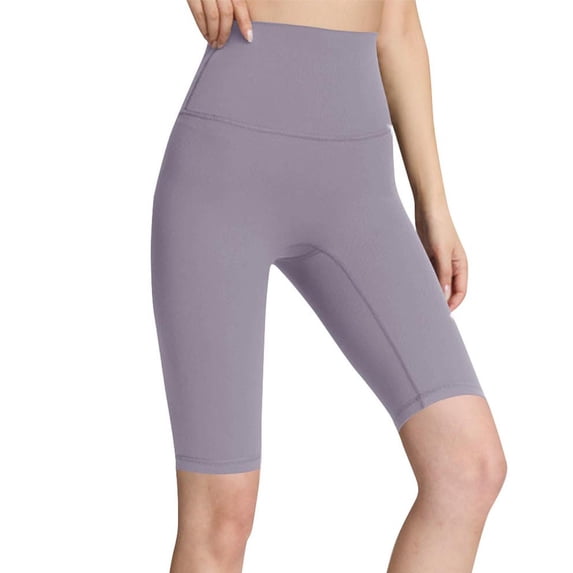 Women's Yoga Leggings Long Shorts 9'' Biker Short Pant High Waisted Gym Workout Seamless Stretch Soft Activewear (S, Purple)