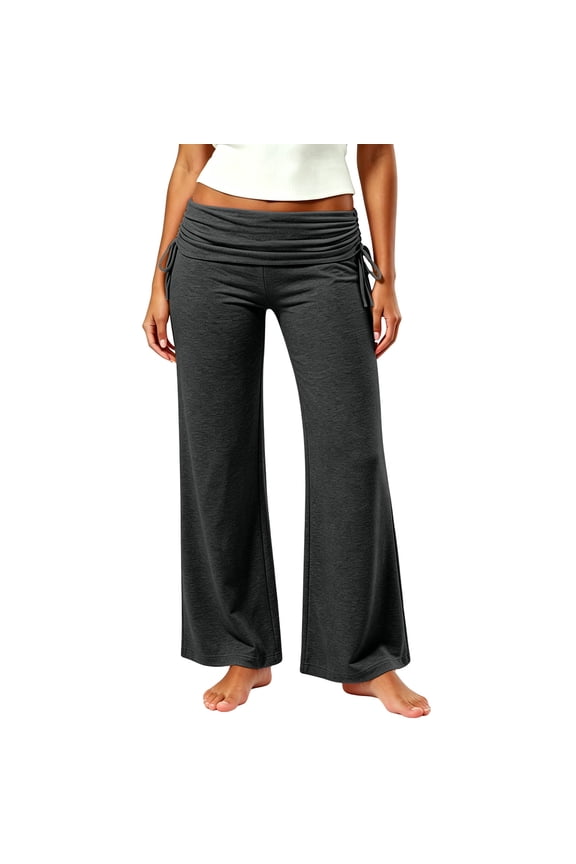 Women's Yoga Leggings Pull On Fold Over Elastic Waist Leggings Soft Stretchy Straight Full Length Gym Workout Pants Casual Lounge Trousers for Daily Party Travel Wear