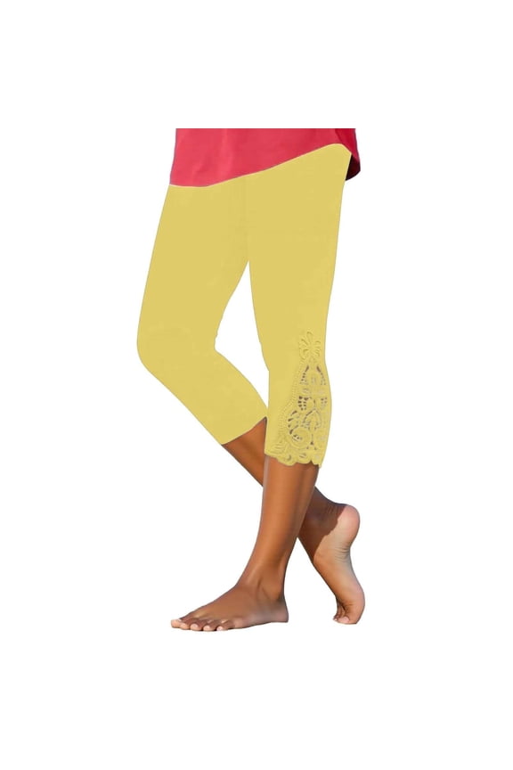 Women's Yoga Leggings, Summer High Waist Pant Knee Length Slim Fit Yoga Cropped Trouser