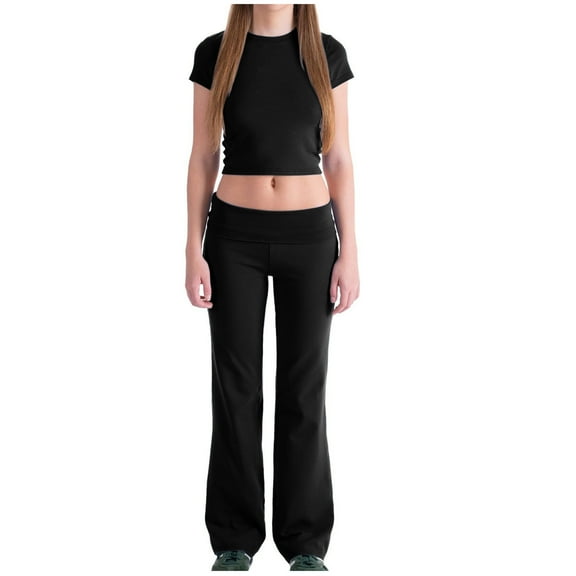Women's Yoga Lounge Sets qolati Mock Neck Short Sleeve Cropped Tops and Low Rised Flare Pants Tracksuit Y2k Slim Fitted 2 Piece Casual Outfits Pajamas