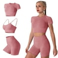 thumbnail image 1 of Women's Yoga Outfit Seamless Workout Set High Waist Exercise Short Pants with Sport Bra Tracksuit Gym Tracksuits, 3-Piece, 1 of 7