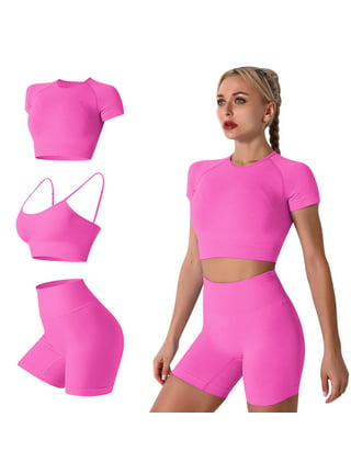  FITTIN 3 Piece Workout Sets for Women - Seamless Ribbed Square  Neck High Neck Sports Bra One Shoulder Top High Waist Short Summer Outfits  for Gym Exercise : Clothing, Shoes & Jewelry