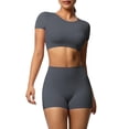 thumbnail image 1 of Women's Yoga Outfit Seamless Workout Set Sport Crop Tops High Waist Shorts Exercise Two Piece Gym Tracksuits, L, 1 of 6