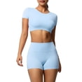 thumbnail image 1 of Women's Yoga Outfit Seamless Workout Set Sport Crop Tops High Waist Shorts Exercise Two Piece Gym Tracksuits, L, 1 of 6