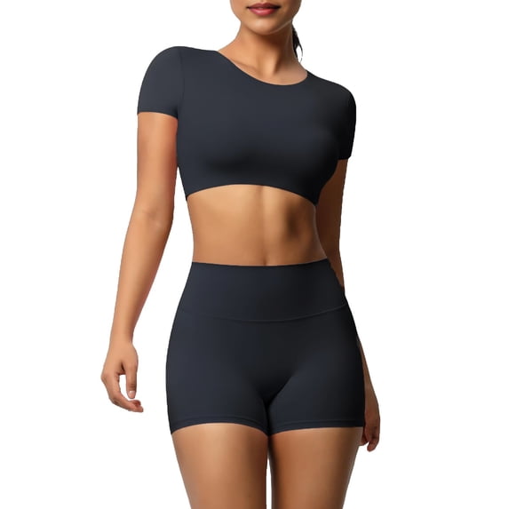 Women's Yoga Outfit Seamless Workout Set Sport Crop Tops High Waist Shorts Exercise Two Piece Gym Tracksuits, S