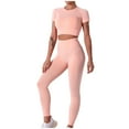 thumbnail image 1 of Women's Yoga Outfits 2 Piece Sets High Waisted Seamless Leggings with Sports Bra Gym Clothes Sets Short Sleeve Tops Pants Workout Outfits, 1 of 5
