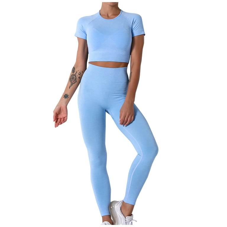 Women's Yoga Outfits 2 Piece Sets High Waisted Seamless Leggings