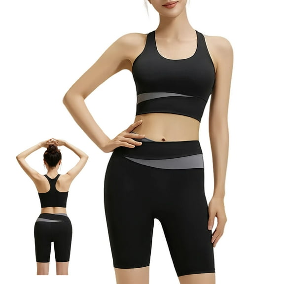 Women's Workout Outfits 2-Piece Sport Suits Seamless Yoga Leggings Tank Top + High Waisted Running Short Pants Gym Fitness Exercise Clothes, Black XL