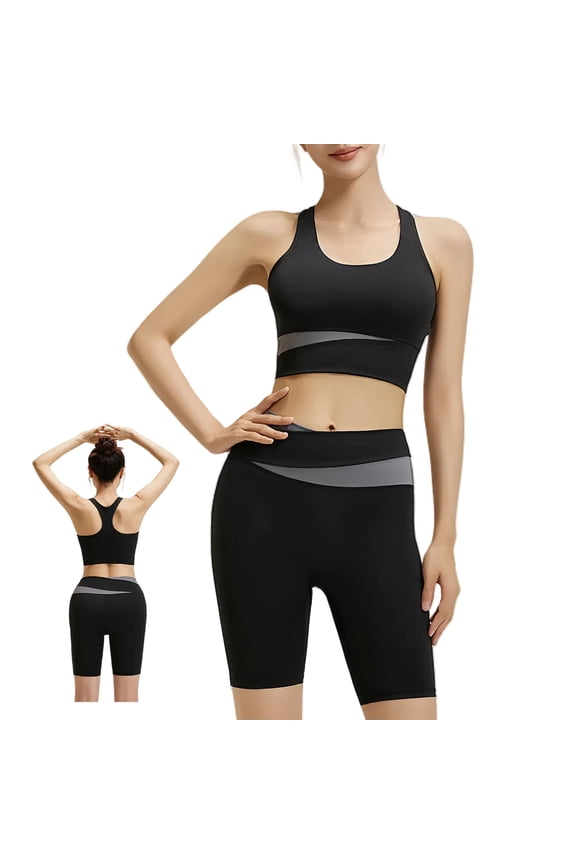 Women's Workout Outfits 2-Piece Sport Suits Seamless Yoga Leggings Tank Top + High Waisted Running Short Pants Gym Fitness Exercise Clothes, Black XL