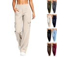 thumbnail image 1 of Women's Yoga Pants with 6 Cargo Pockets Wide Leg Cargo Pants Stretchy Soft Fabric Slim Fit, Pull On, Tummy Control Leggings, Wide Leg, Skinny, Comfort, Hiking Beige XL, 1 of 9
