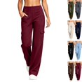 thumbnail image 1 of Women's Yoga Pants with 6 Cargo Pockets Wide Leg Cargo Pants Stretchy Soft Fabric Slim Fit, Pull On, Tummy Control Leggings, Wide Leg, Skinny, Comfort, Hiking Wine S, 1 of 9