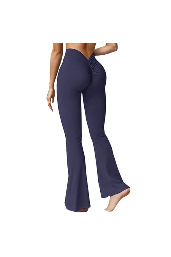 Women's Yoga Pants Bootcut Flare Leggings Flared Bell Bottom Leggings High Waisted Workout Pants Tummy Control Scrunch Flare Leggings V Back Butt Lifting Gym Workout Yoga Pants 2XL