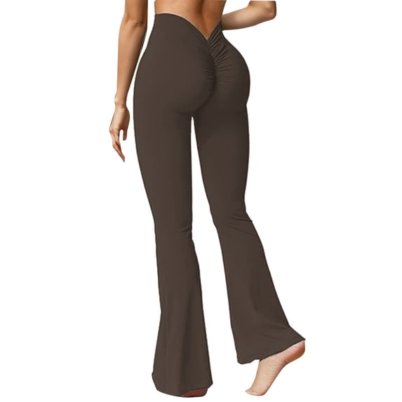 Women's Yoga Pants Bootcut Flare Leggings Flared Bell Bottom Leggings High Waisted Workout Pants Tummy Control Scrunch Flare Leggings V Back Butt Lifting Gym Workout Yoga Pants L