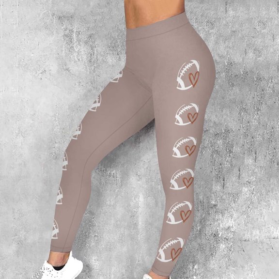 Women's Yoga Pants Elastic Waist Rugby Print Mid-Rise Cropped Pants Stretchy Casual Fitness Jogging Legging Slim Fit (XL, Khaki)