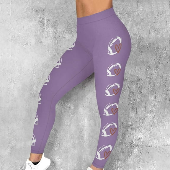 Women's Yoga Pants Elastic Waist Rugby Print Mid-Rise Cropped Pants Stretchy Casual Fitness Jogging Legging Slim Fit (XL, Purple-A)
