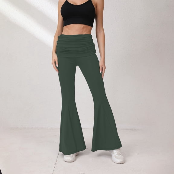 Women's Yoga Pants Flare Leggings High Waist Yoga Dress Pants Tall Bootcut Casual Work Army Green M