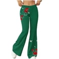 thumbnail image 1 of Women's Yoga Pants High Elastic Waist Print Flared Trousers Stretchy Comfy Casual Workout Fitness Pant (L, Green), 1 of 7