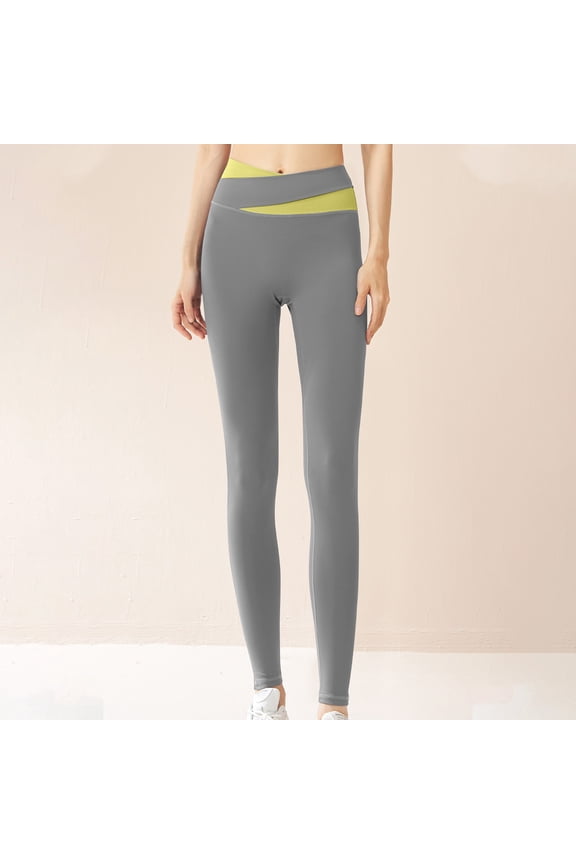 Women's Yoga Pants High Waist Hip Lifting Fitness Stretchy Workout Pants Running Sports Tights Gray XL