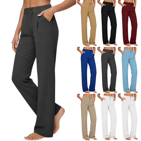 Women's Yoga Pants High Waisted Straight Pleated Trousers with Pockets, Business Casual Slacks Outfits