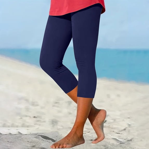 Women's Yoga Pants Ladies Casual Comfort Printed Stretch High Waist Elastic Cropped Pants Resort Beach Leggings,Blue Women's Yoga Pants XL