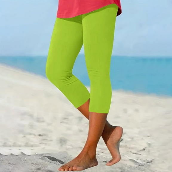 Women's Yoga Pants Ladies Casual Comfort Printed Stretch High Waist Elastic Cropped Pants Resort Beach Leggings,Green Women's Yoga Pants S