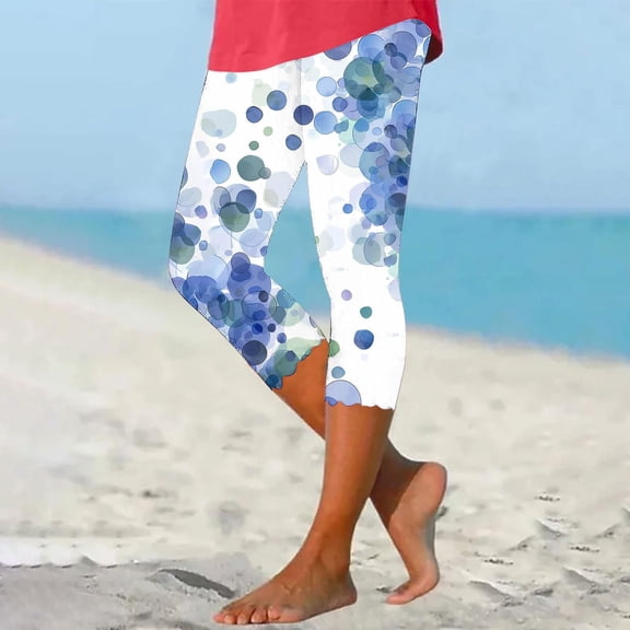 Women's Yoga Pants Leggings For Women Floral Print High Waist Pants Knee Length Slim Fit Yoga Cropped Trouser,Blue Women's Yoga Pants XL