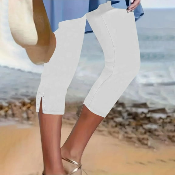 Women's Yoga Pants Leggings For Women Plus Size High Waisted Yoga Cropped Trousers 2025 Summer Gym Pants,White Women's Yoga Pants M