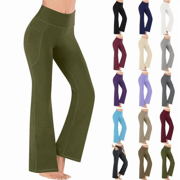 Women's Yoga Pants Leggings High Waist Workout Fitness Running Gym Sports Full Length Active Pants Tights Wide Leg Pants with Pocket