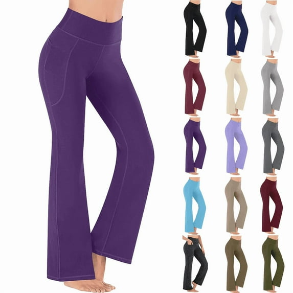 Women's Yoga Pants Leggings High Waist Workout Fitness Running Gym Sports Full Length Active Pants Tights Wide Leg Pants with Pocket