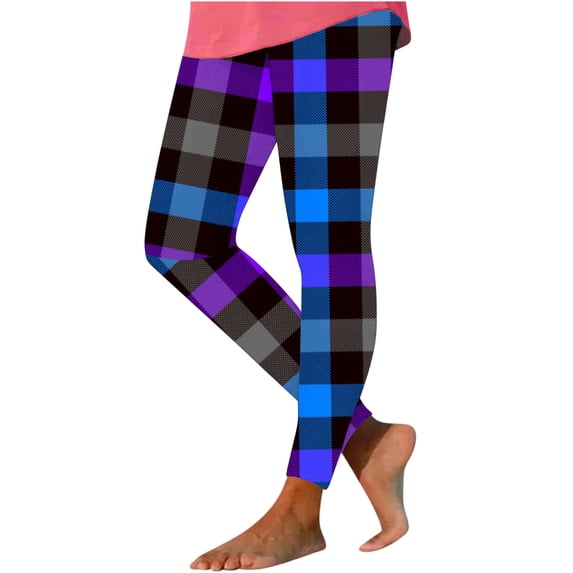 Women's Yoga Pants Plaid Elastic Waist Cropped Pants Summer Casual Beachwear Soft Lightweight Lounge Pants (M, Multicolor 1)