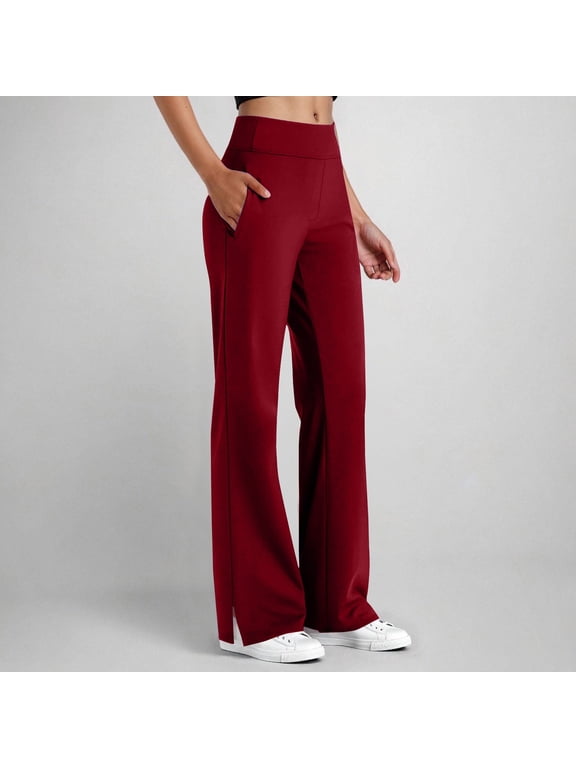 Women's Yoga Pants with Pockets Flare Leggings Split Hem High Elastic Waist Solid Workout Lightweight Trousers,Yoga Dress Pants Stretch Wide Leg Work Slacks Pants Business Sweatpants with Pockets 3XL