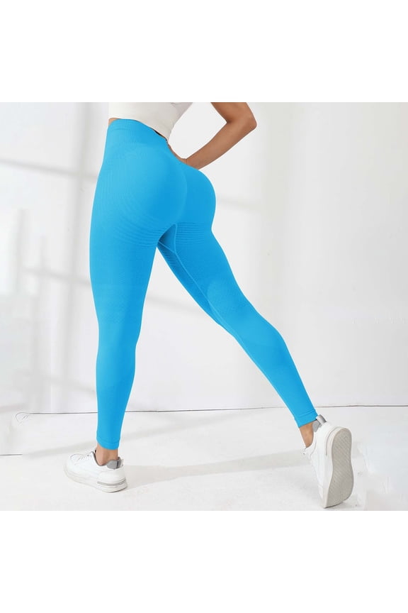 Women's Yoga Pants, Seamless Butt Lifting Leggings with Tummy Control, Peach Hip Effect Workout Running Pants, 4-Way Stretch Non See-Through Fitness Leggings for Gym and Yoga-Blue