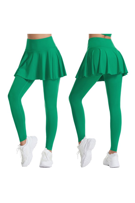 Women's Yoga Pants Slim Fit High Waist Pleated Skirt Pants with Pockets Workout Sport Women's Yoga Leggings Green L