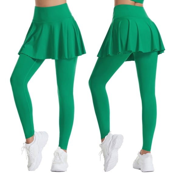 Women's Yoga Pants Slim Fit High Waist Pleated Skirt Pants with Pockets Workout Sport Women's Yoga Leggings Green XL