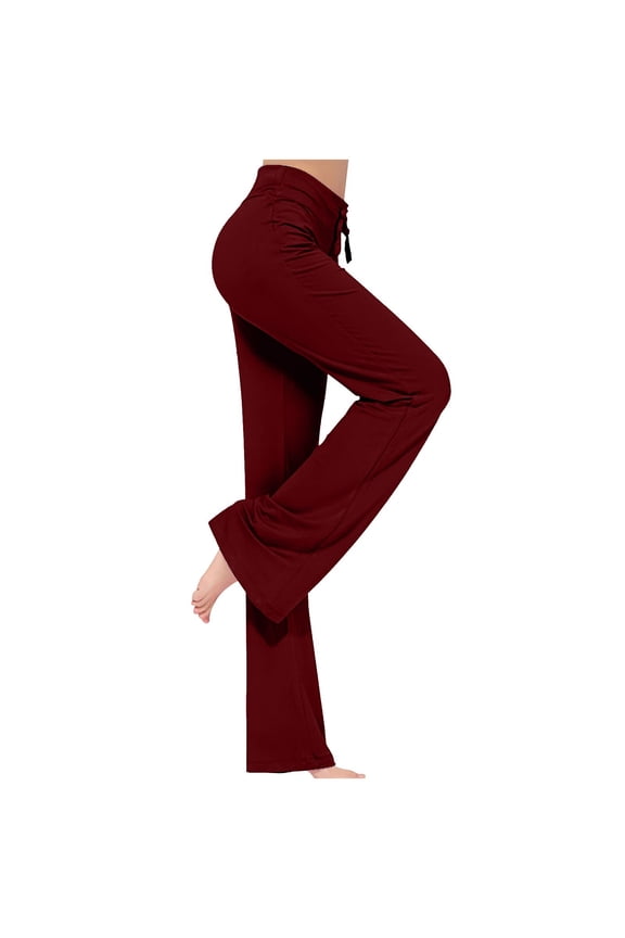 Women's Yoga Pants Soft Cotton Bootcut Leggings High Waist Wide Leg Pant Trouser Style Yoga Pants Exercise Tights Wine XL
