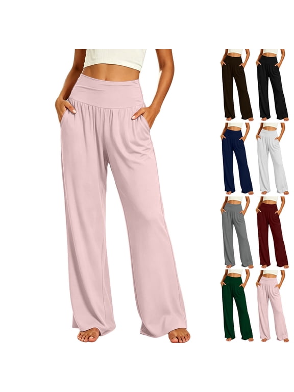 Women's Yoga Pants Wide Leg Loose Fit with Pockets, High Waisted, Soft Stretchy Fabric, Casual Lounge Athletic Pants for Women, Flowy Long Pants Workout Trousers | UKHCCC,Black L