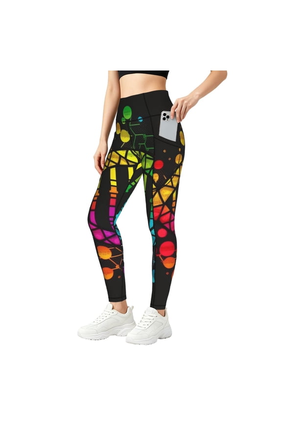 Women's Yoga Pants Workout Leggings Tummy Control Athletic Gym Tights, DNA Rainbow LGBT Pride Science