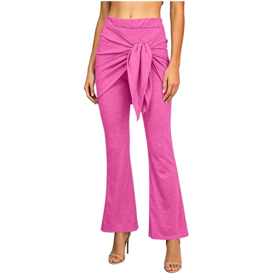 Women's Yoga Pants with Front Tie, Tummy Control Flare Leggings, High Waisted Stretchy Bootcut Workout Pants with Wrap Waist