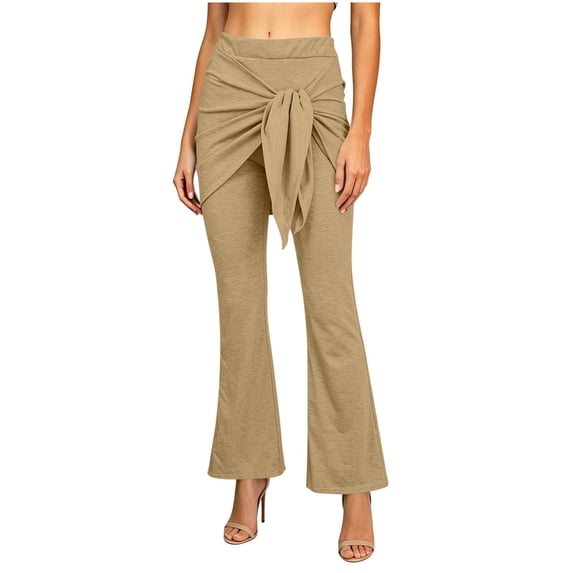 Women's Yoga Pants with Front Tie, Tummy Control Flare Leggings, High Waisted Stretchy Bootcut Workout Pants with Wrap Waist