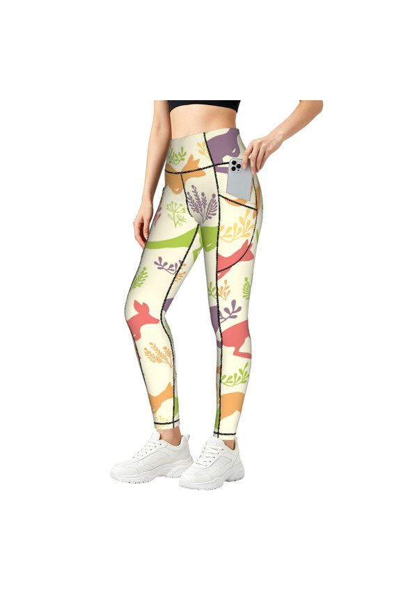 Women's Yoga Pants with Pocket for Athletic Running Workout Gym Jogging, Jumping Animal Vintage Silhouette