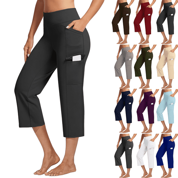 Women's Yoga Pants with Pockets High Waist Stretch Pants Tummy Control Workout Pants, M