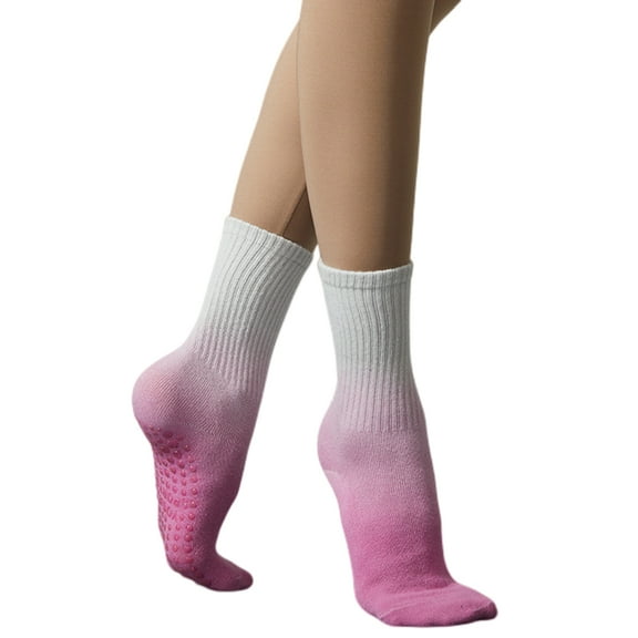 Women's Yoga Pilates Socks with Grips Non Slip Colorful Gradient Tie Dye Cushioned Crew Socks for Ballet Dance, Medium 6-9