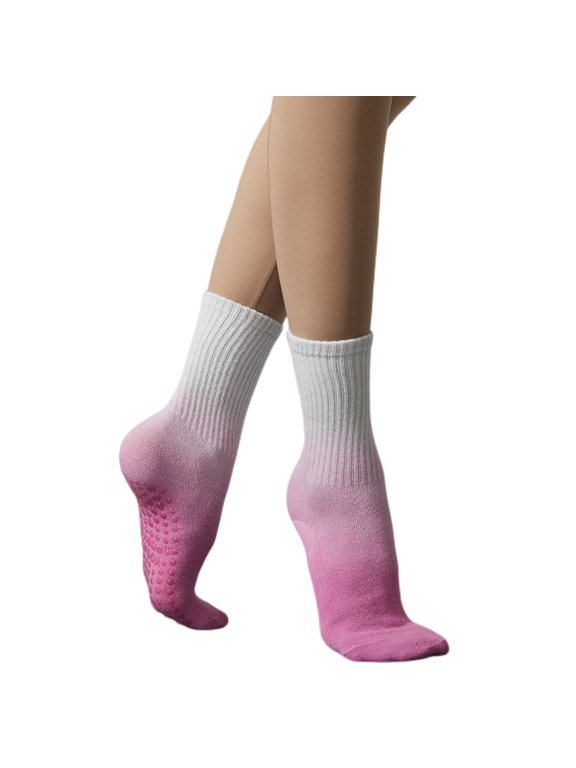 Women's Yoga Pilates Socks with Grips Non Slip Colorful Gradient Tie Dye Cushioned Crew Socks for Ballet Dance, Medium 6-9