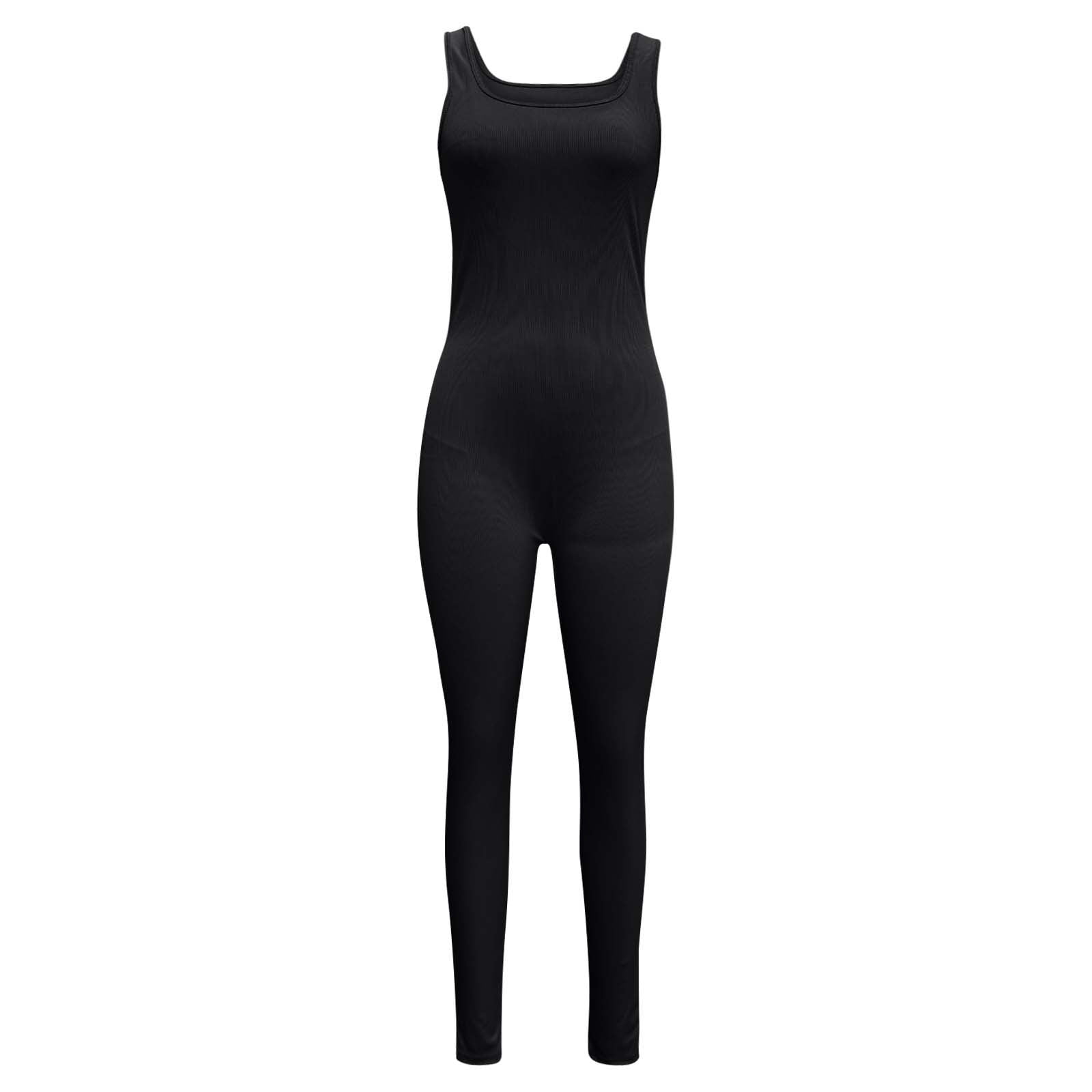 Women's Yoga Ribbed Jumpsuits Square Neck Tank Tops Rompers Sleeveless Exercise Gym Workout Jumpsuits Bodysuit