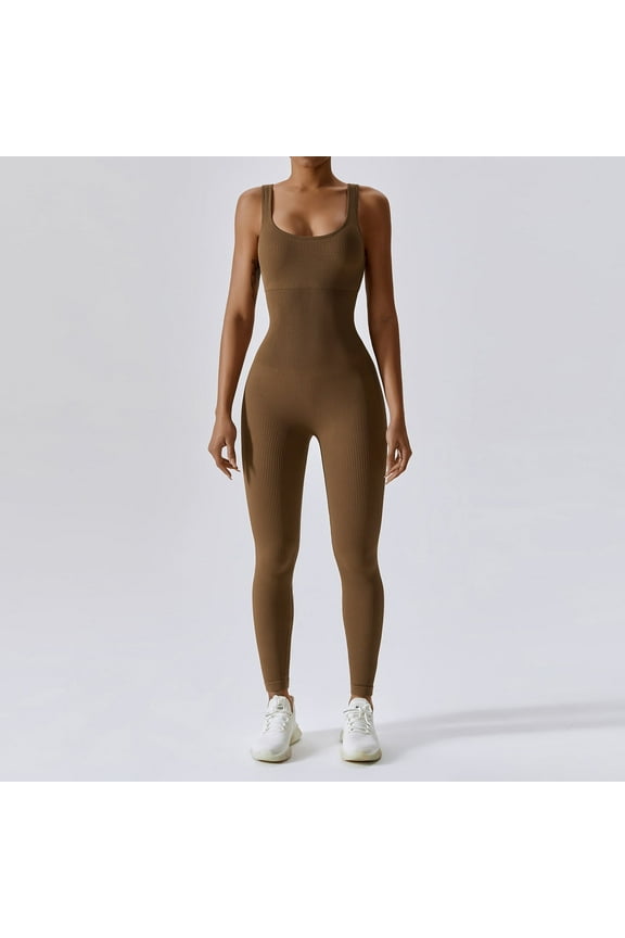 Women's Yoga Ribbed One Piece Tank Tops Rompers Sleeveless Workout Bodysuits Exercise Jumpsuits