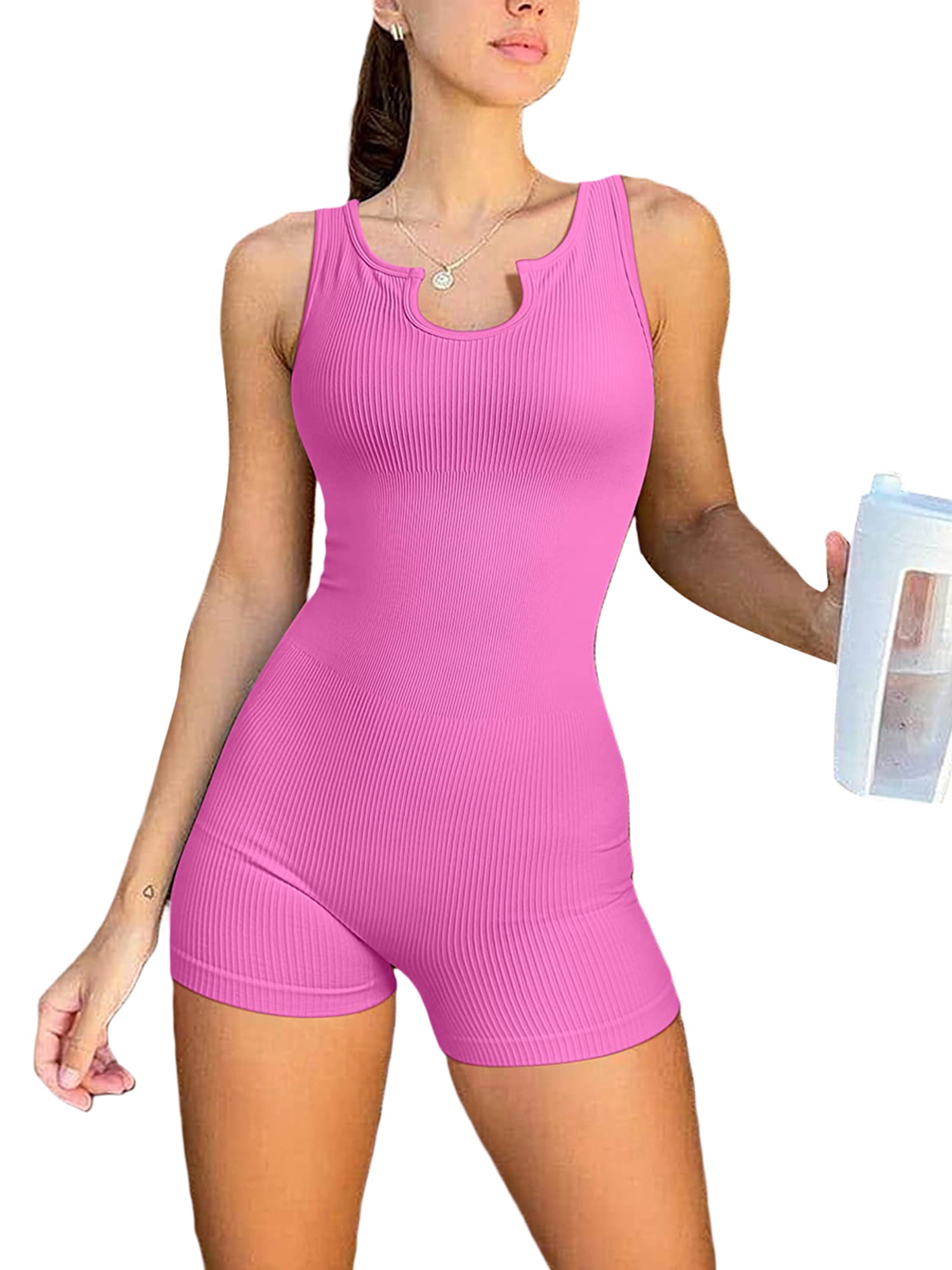 Women's Yoga Rompers Workout Short Jumpsuit Ribbed Sleeveless Sport