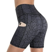 Women's Yoga Running Short Pants Printed Compression Leggings Low Rise Workout Tights Shorts with Pocket